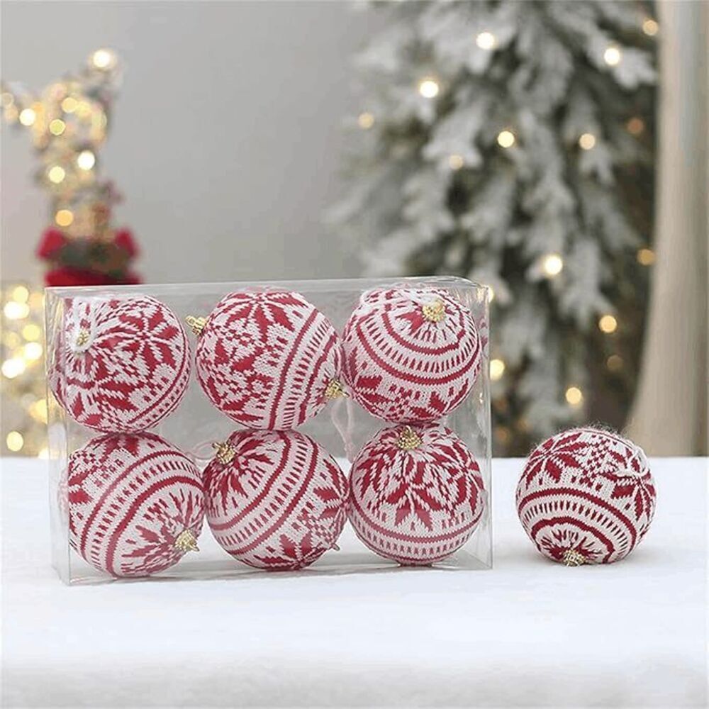 Brand New Red and White Knitted Fabric Christmas Ball Ornament Hanging Xmas Baub